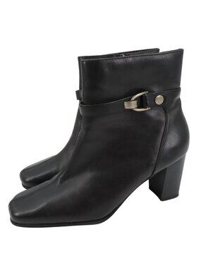 Nine & Co Women 8 M PHILLIPE Black Leather Ankle Boots Bootie Silver Block Heels